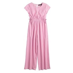 {Three Pink Hearts} Short Sleeve Tie-Waist Jumpsuit